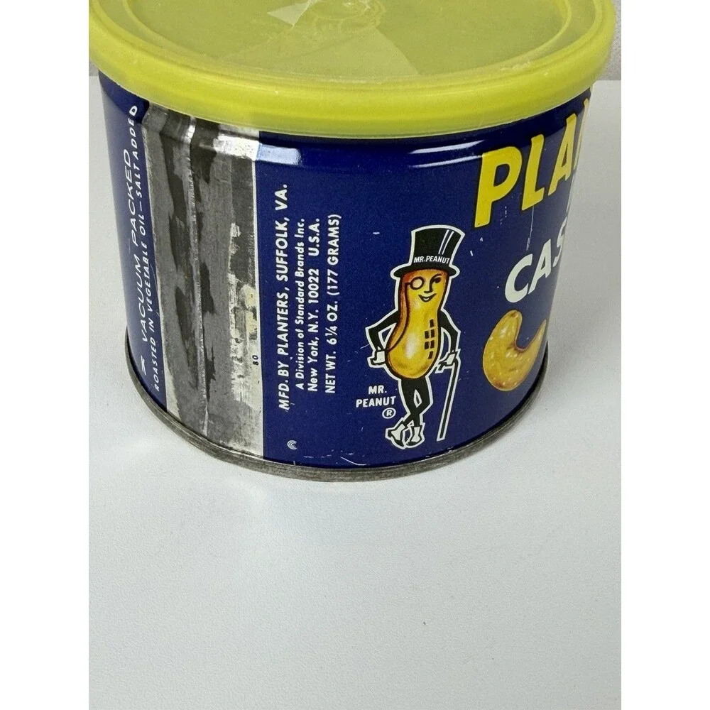 Vintage Planters Whole Cashews Tin with Yellow Lid - 6.5 oz Key-Open Metal Can